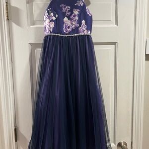 Elegant Purple Floral Dress - Girls - 7Y